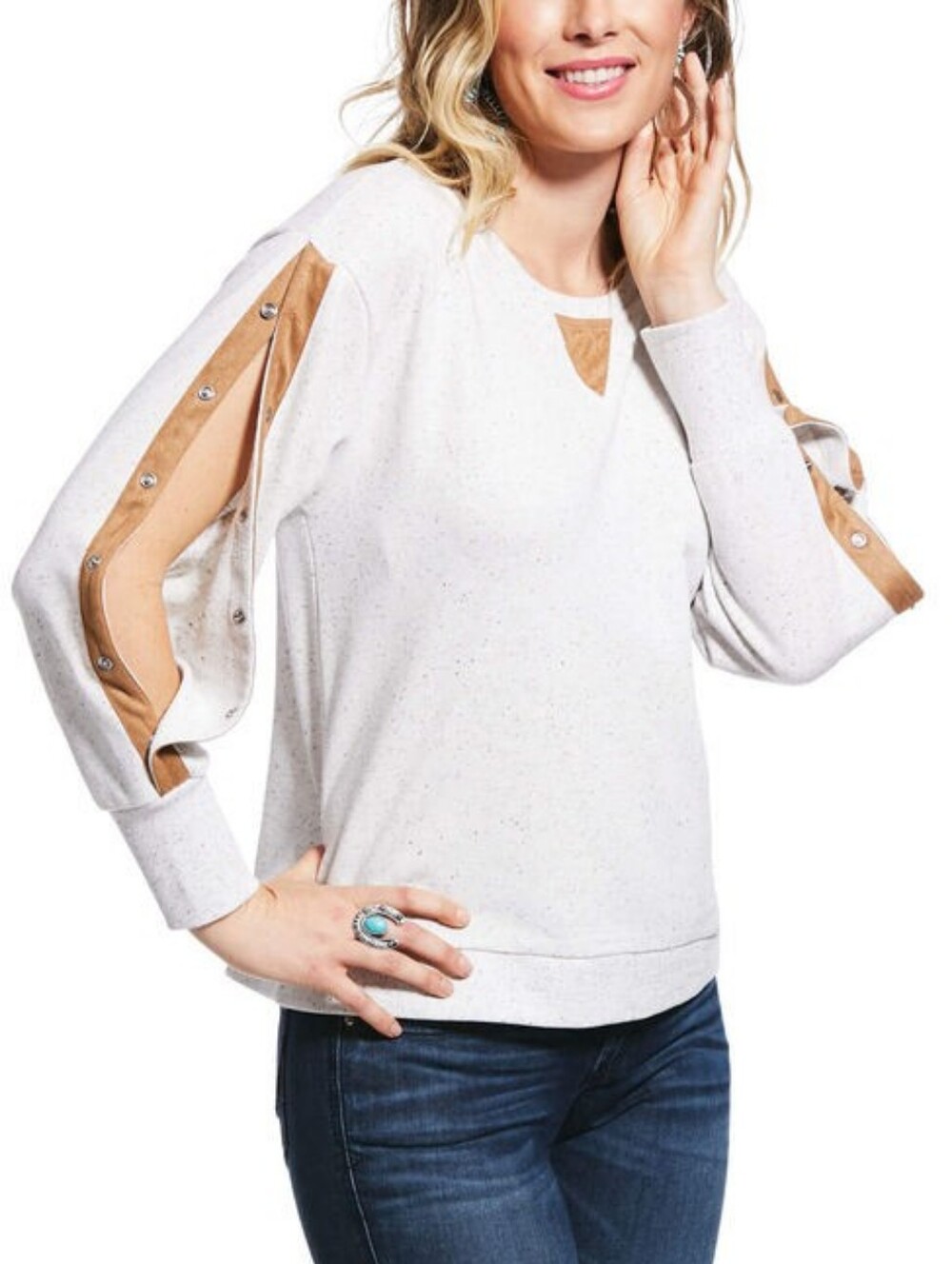 Ariat Barn Yard French Terry Pullover Sweatshirt - Speckled White XXL